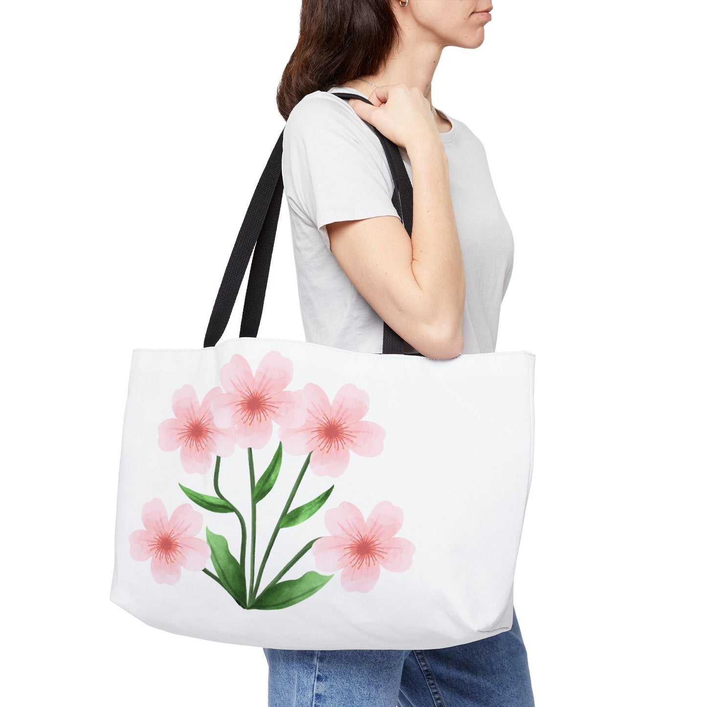 Pink Blossom Weekender Tote Bag — Floral Canvas Travel Tote