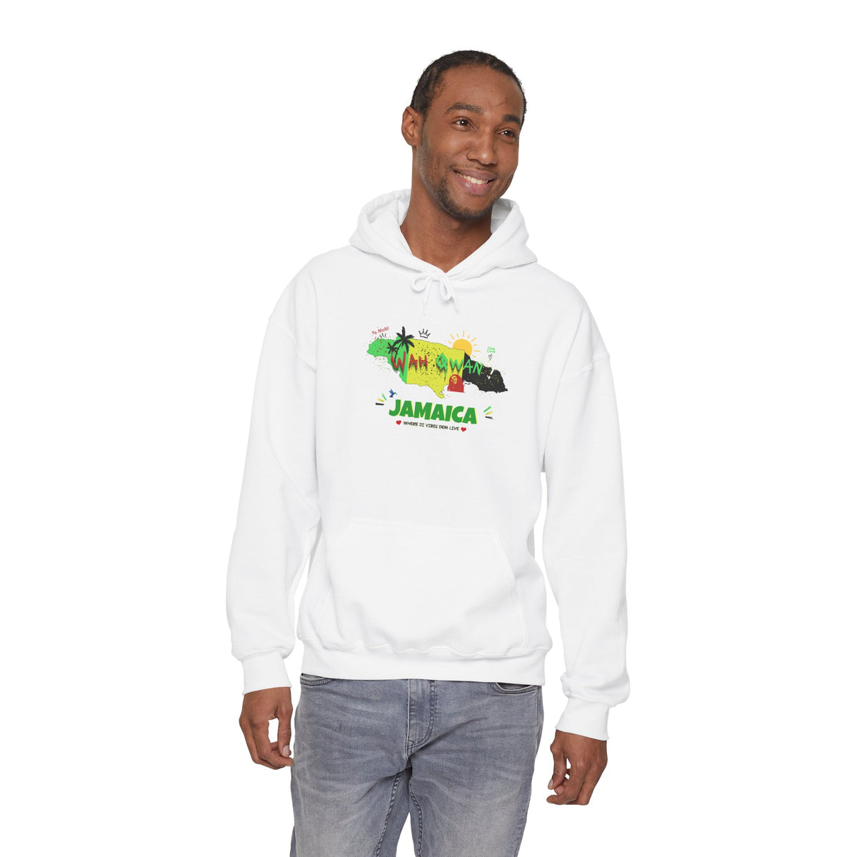 Jamaica Island Graphic Hoodie — Tropical Palm Sunset Design
