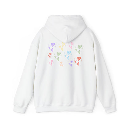 Pastel Heart Hoodie — Positive Message Rainbow Pullover