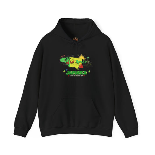 Jamaica Island Graphic Hoodie — Tropical Palm Sunset Design