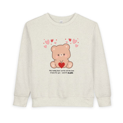 Toddler Sweatshirt — Cute Bear Holding Heart Kids Pullover ("This Teddy Bear Carries All The Love...")