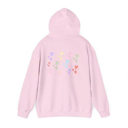 Pastel Heart Hoodie — Positive Message Rainbow Pullover