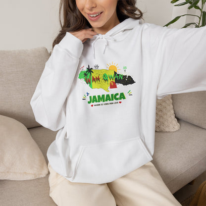 Jamaica Island Graphic Hoodie — Tropical Palm Sunset Design