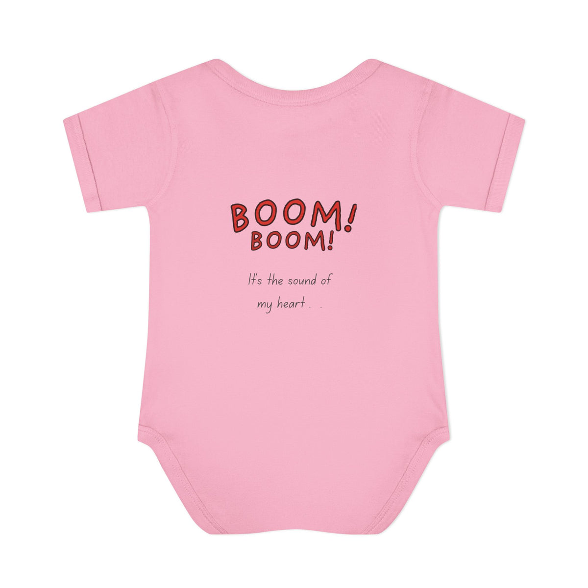Baby Heart Bodysuit – Red Heart Front & “BOOM! BOOM! He, the sound of my heart” Back
