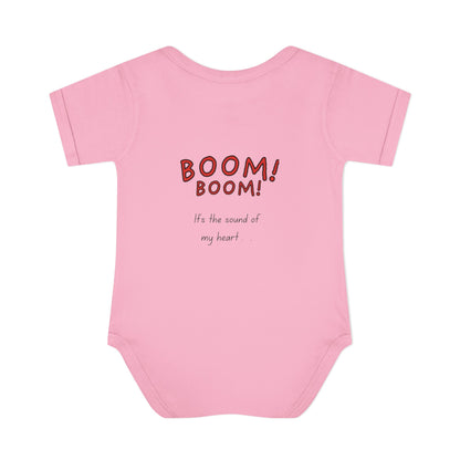 Baby Heart Bodysuit – Red Heart Front & “BOOM! BOOM! He, the sound of my heart” Back