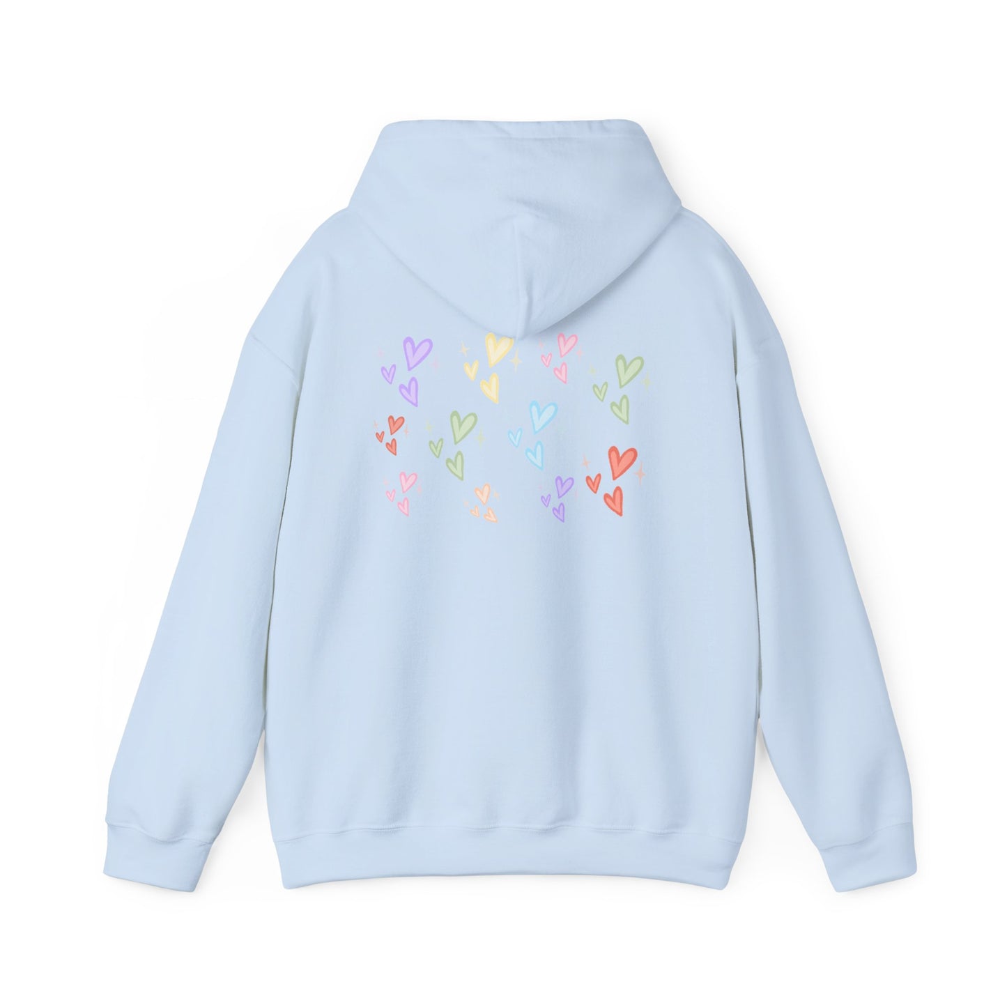 Pastel Heart Hoodie — Positive Message Rainbow Pullover