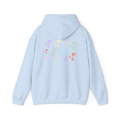 Pastel Heart Hoodie — Positive Message Rainbow Pullover