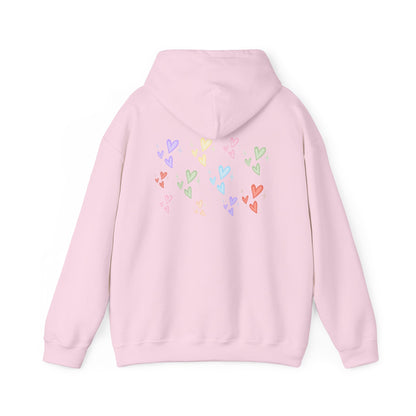 Pastel Heart Hoodie — Positive Message Rainbow Pullover