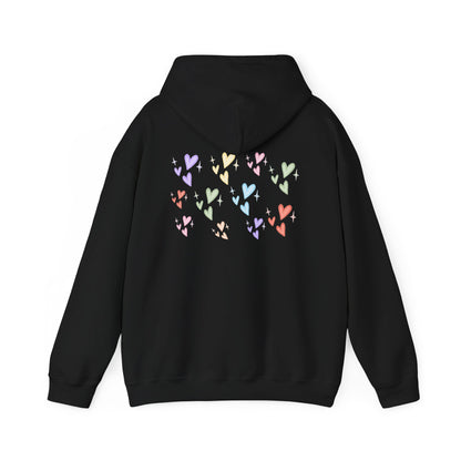 Pastel Heart Hoodie — Positive Message Rainbow Pullover