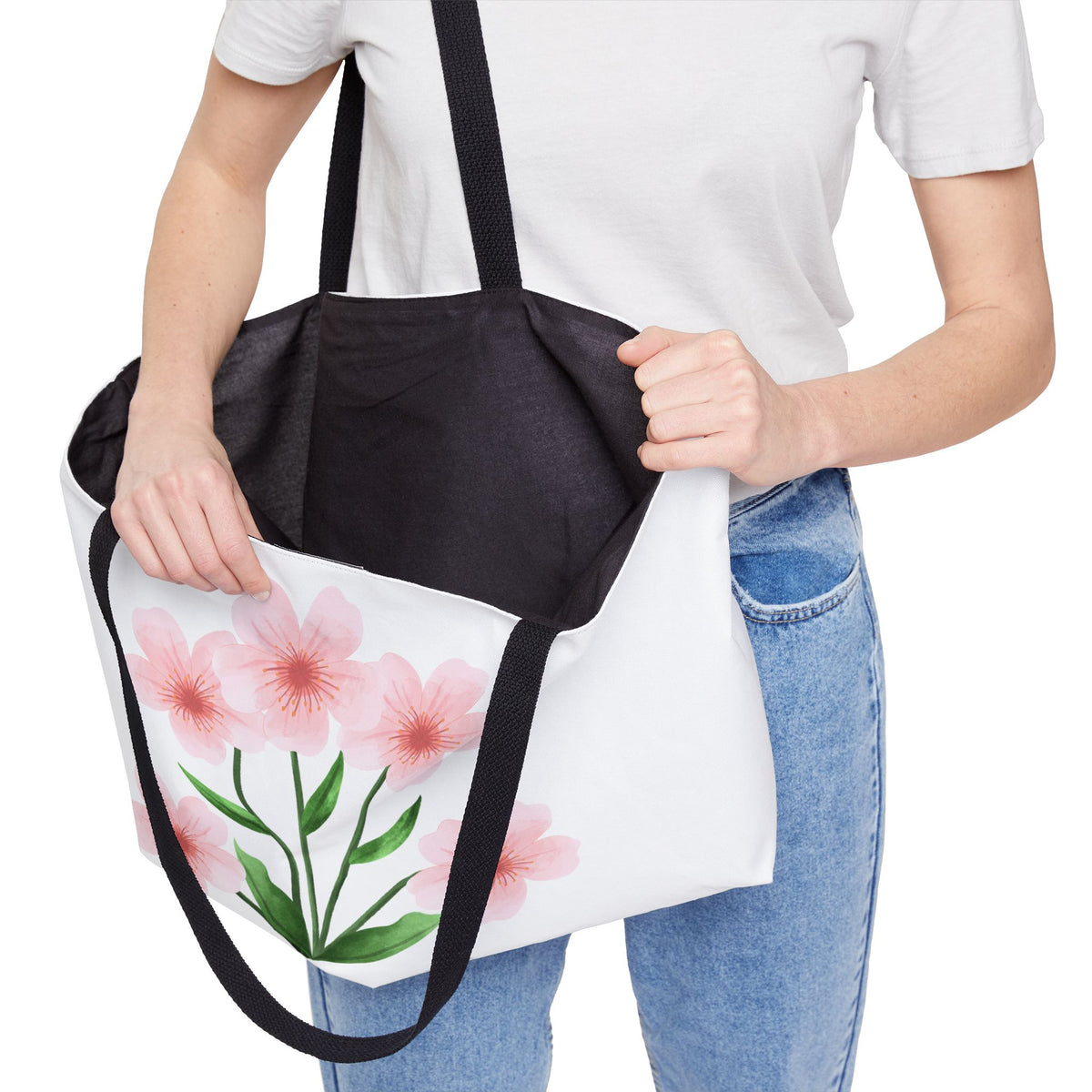 Pink Blossom Weekender Tote Bag — Floral Canvas Travel Tote