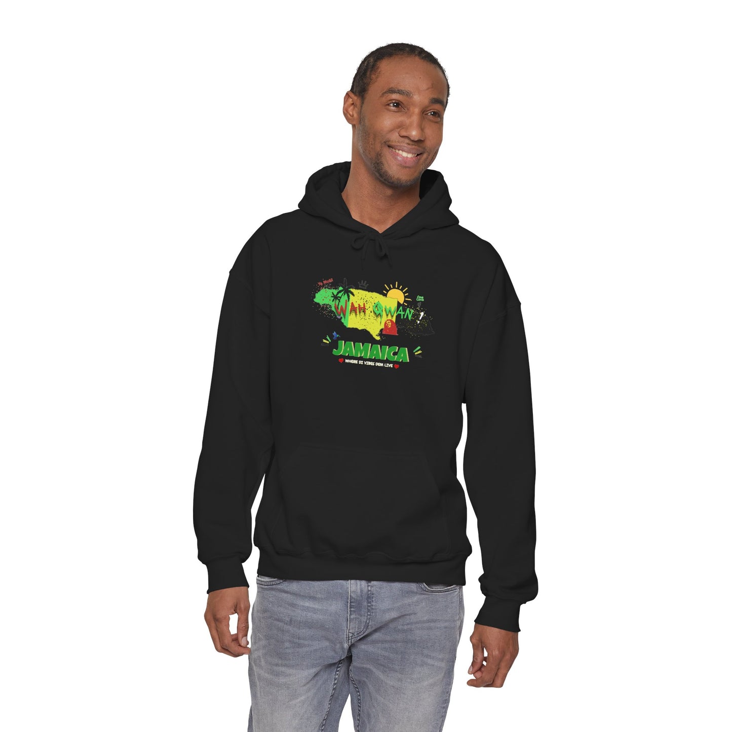 Jamaica Island Graphic Hoodie — Tropical Palm Sunset Design