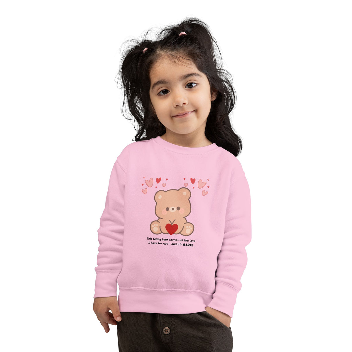 Toddler Sweatshirt — Cute Bear Holding Heart Kids Pullover ("This Teddy Bear Carries All The Love...")
