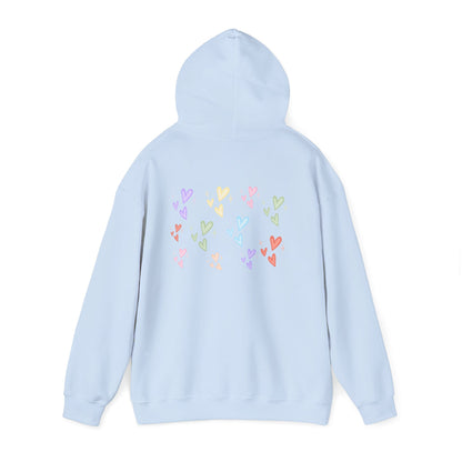 Pastel Heart Hoodie — Positive Message Rainbow Pullover
