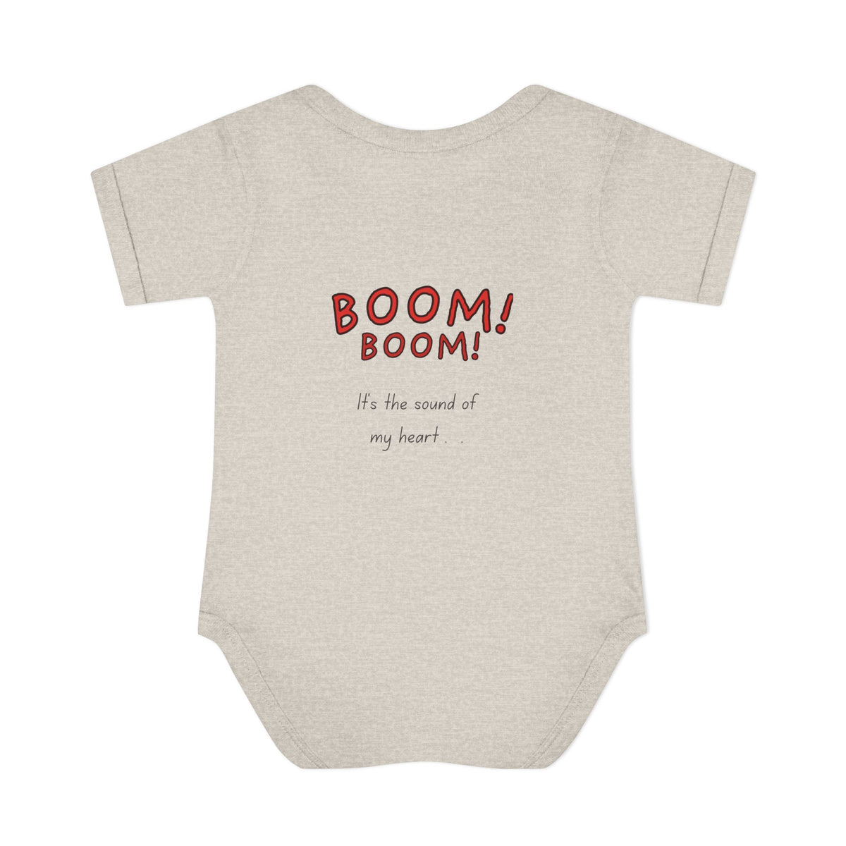 Baby Heart Bodysuit – Red Heart Front & “BOOM! BOOM! He, the sound of my heart” Back
