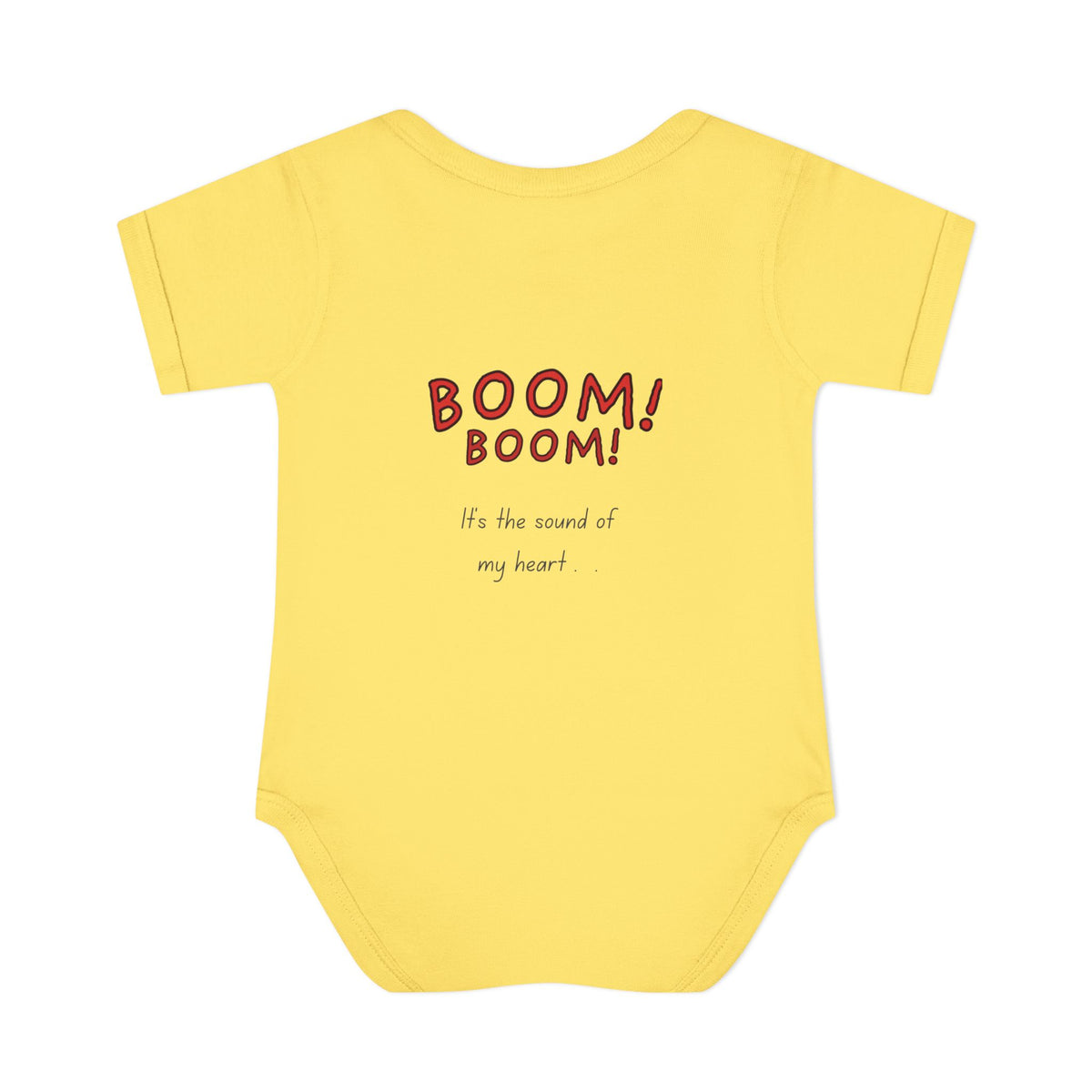 Baby Heart Bodysuit – Red Heart Front & “BOOM! BOOM! He, the sound of my heart” Back