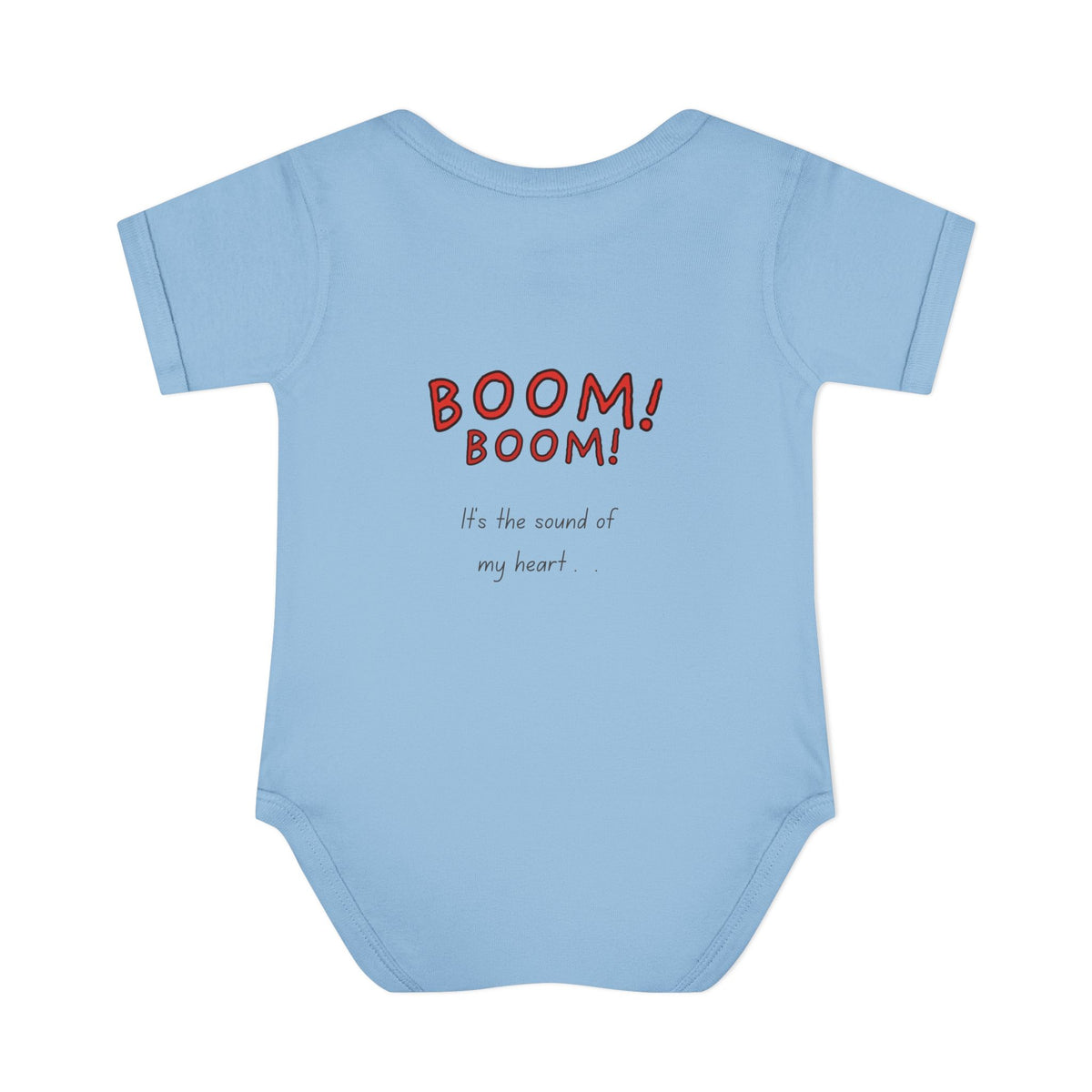 Baby Heart Bodysuit – Red Heart Front & “BOOM! BOOM! He, the sound of my heart” Back