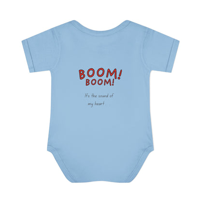 Baby Heart Bodysuit – Red Heart Front & “BOOM! BOOM! He, the sound of my heart” Back