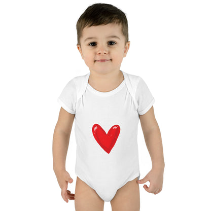 Baby Heart Bodysuit – Red Heart Front & “BOOM! BOOM! He, the sound of my heart” Back