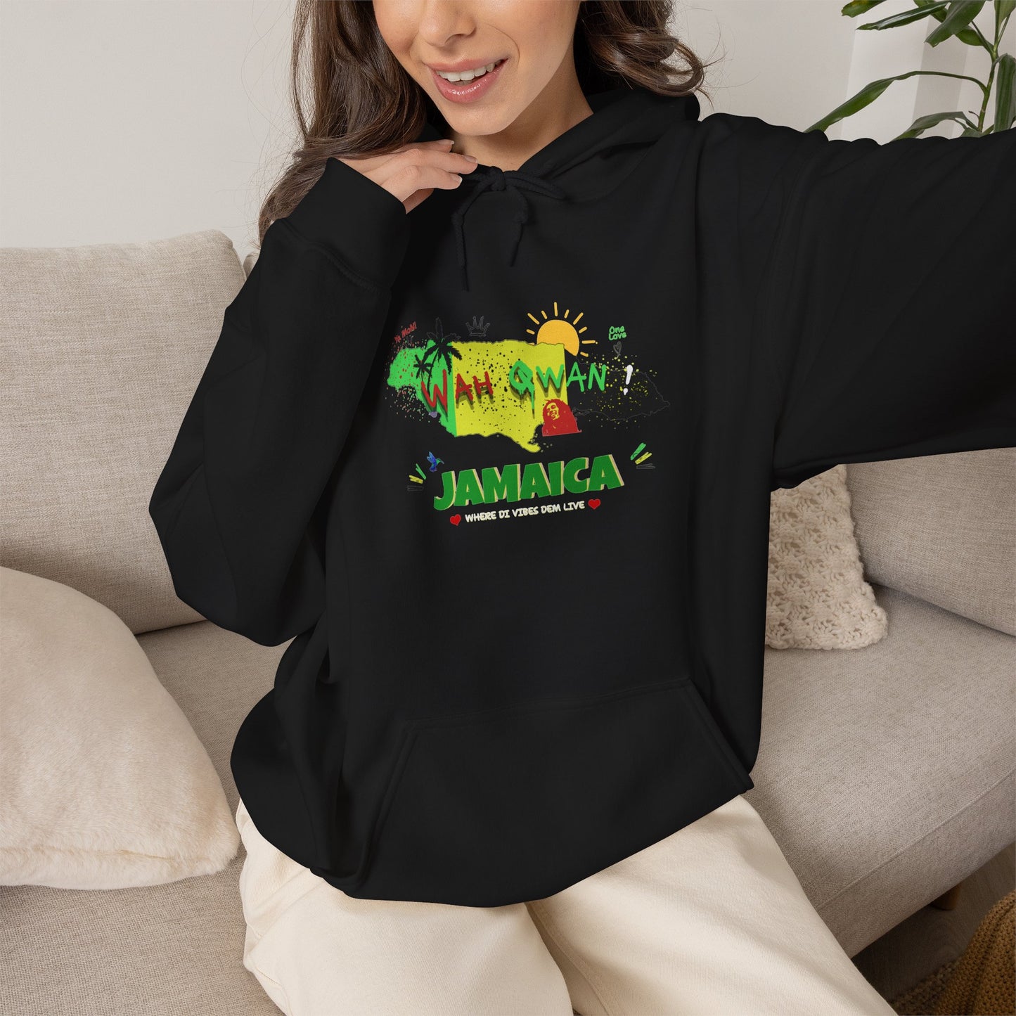 Jamaica Island Graphic Hoodie — Tropical Palm Sunset Design