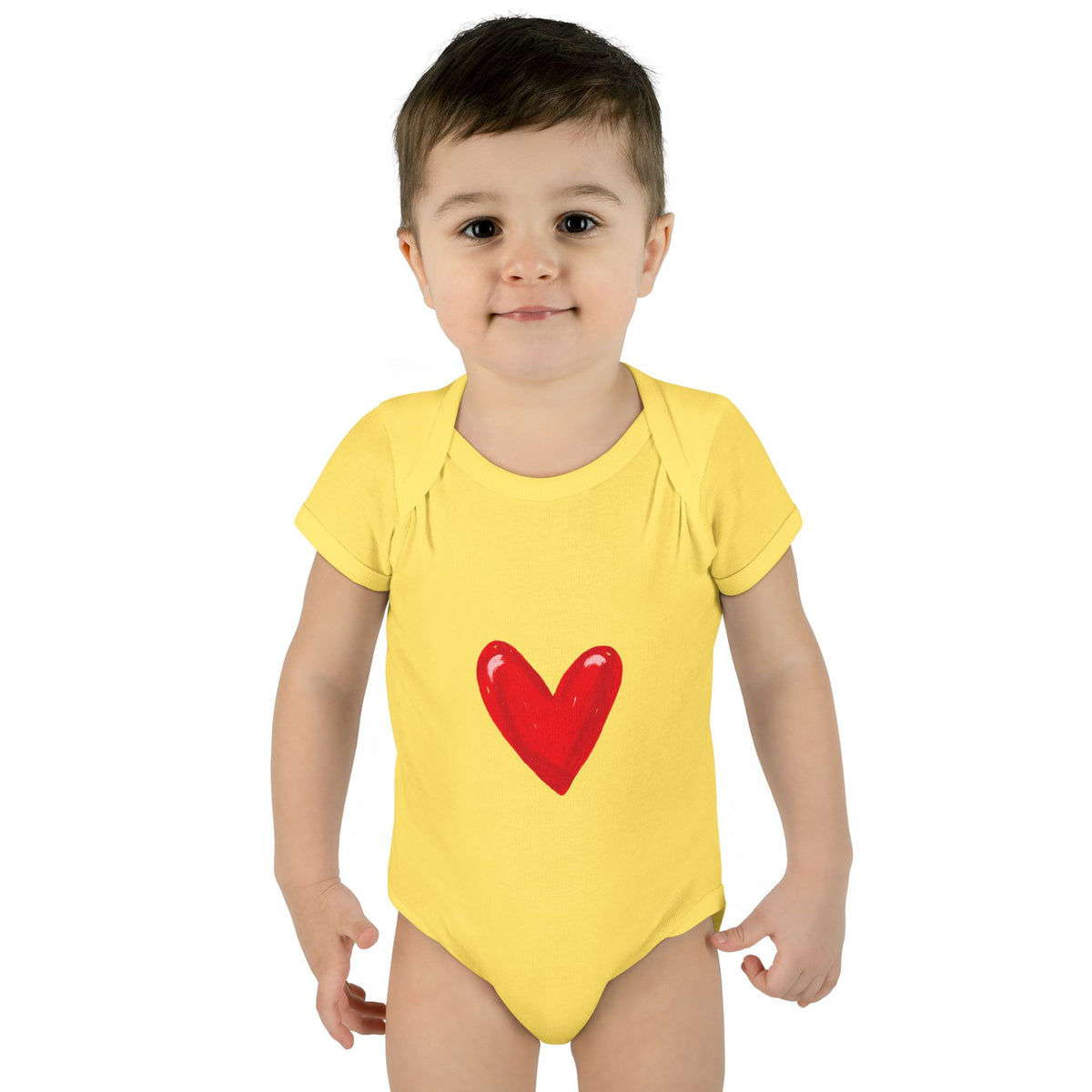 Baby Heart Bodysuit – Red Heart Front & “BOOM! BOOM! He, the sound of my heart” Back