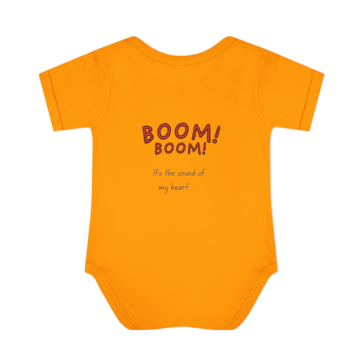 Baby Heart Bodysuit – Red Heart Front & “BOOM! BOOM! He, the sound of my heart” Back