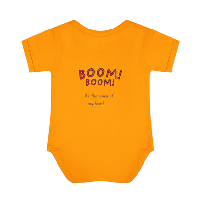 Baby Heart Bodysuit – Red Heart Front & “BOOM! BOOM! He, the sound of my heart” Back