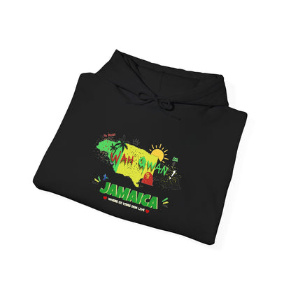 Jamaica Island Graphic Hoodie — Tropical Palm Sunset Design