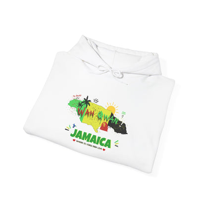 Jamaica Island Graphic Hoodie — Tropical Palm Sunset Design